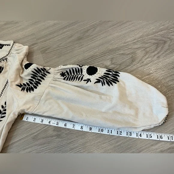 ZARA Linen/Cotton BOHO Embroidered open Front Blouse with tassels. M - Picture 12 of 13
